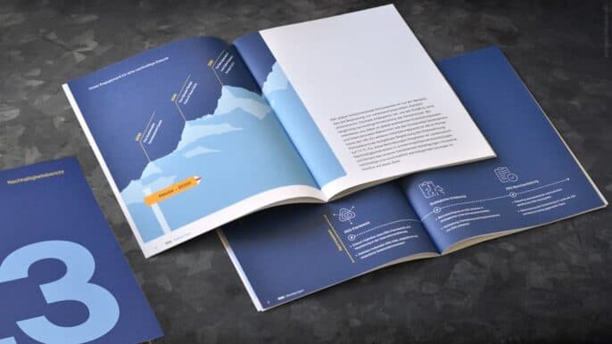 Nachhaltigkeitsbericht Gestaltung Illustration Typografie Bildbearbeitung Realisation